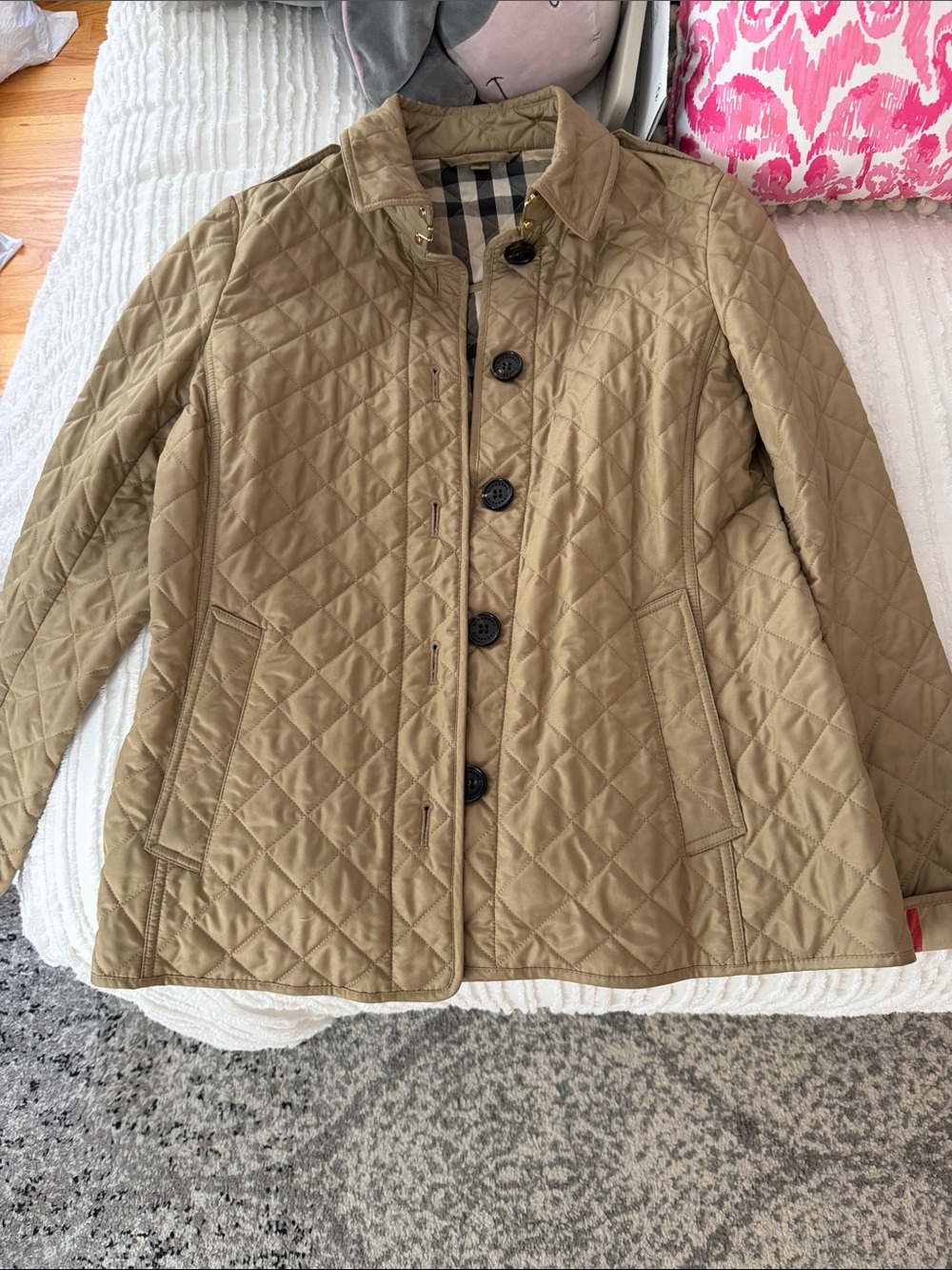 Burberry Khaki Quilted Diamond-Pattern Puffer Jacket